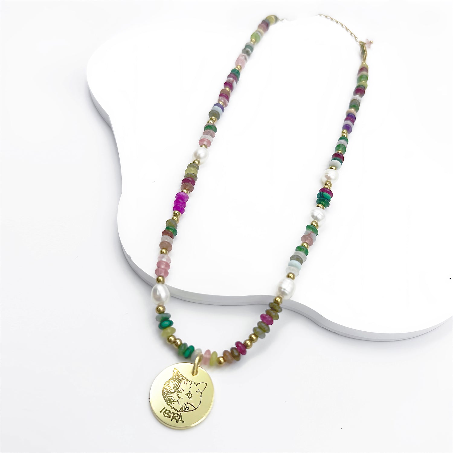 Boltiesd™ Custom Pet Necklace With Natural Stones And Pearls - Boltiesd™
