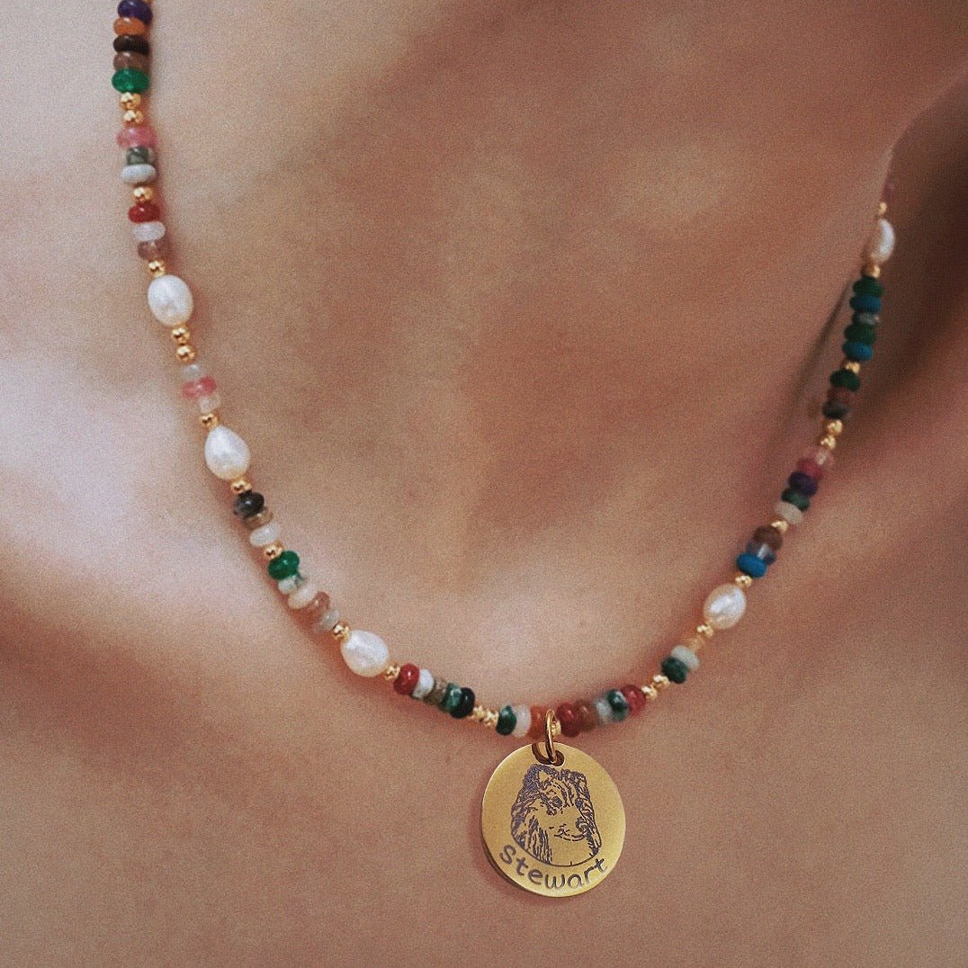 Boltiesd™ Custom Pet Necklace With Natural Stones And Pearls - Boltiesd™