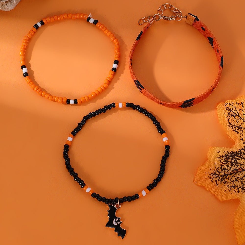 Boltiesd™ Girl Skull Pumpkin Bat Pendant Leather Bracelet for Halloween - Boltiesd™