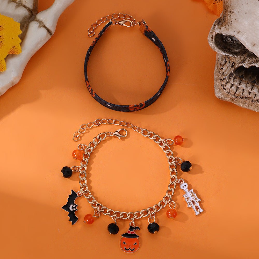 Boltiesd™ Girl Skull Pumpkin Bat Pendant Leather Bracelet for Halloween - Boltiesd™