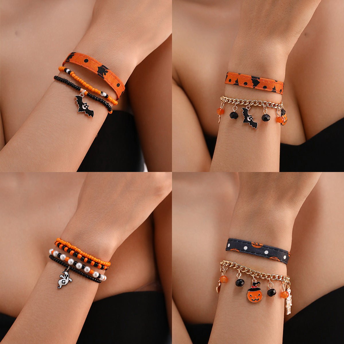 Boltiesd™ Girl Skull Pumpkin Bat Pendant Leather Bracelet for Halloween - Boltiesd™