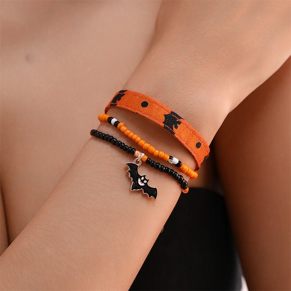 Boltiesd™ Girl Skull Pumpkin Bat Pendant Leather Bracelet for Halloween - Boltiesd™