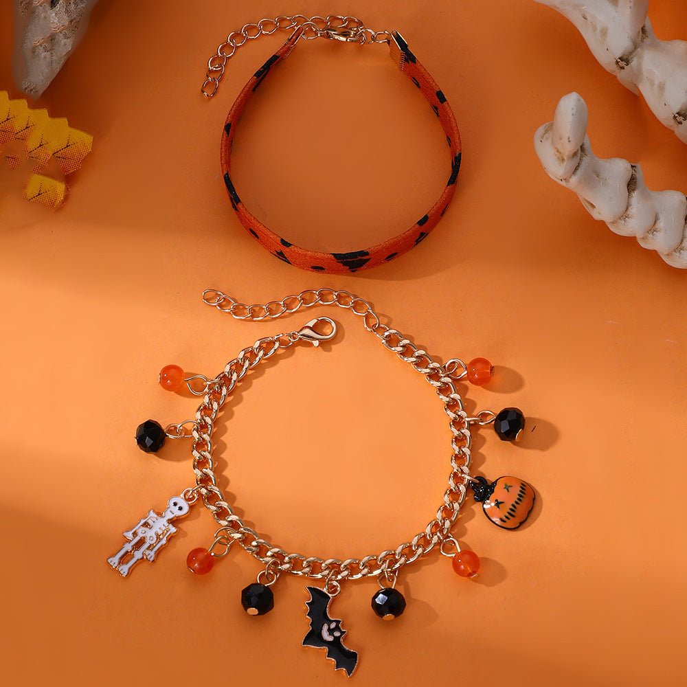 Boltiesd™ Girl Skull Pumpkin Bat Pendant Leather Bracelet for Halloween - Boltiesd™