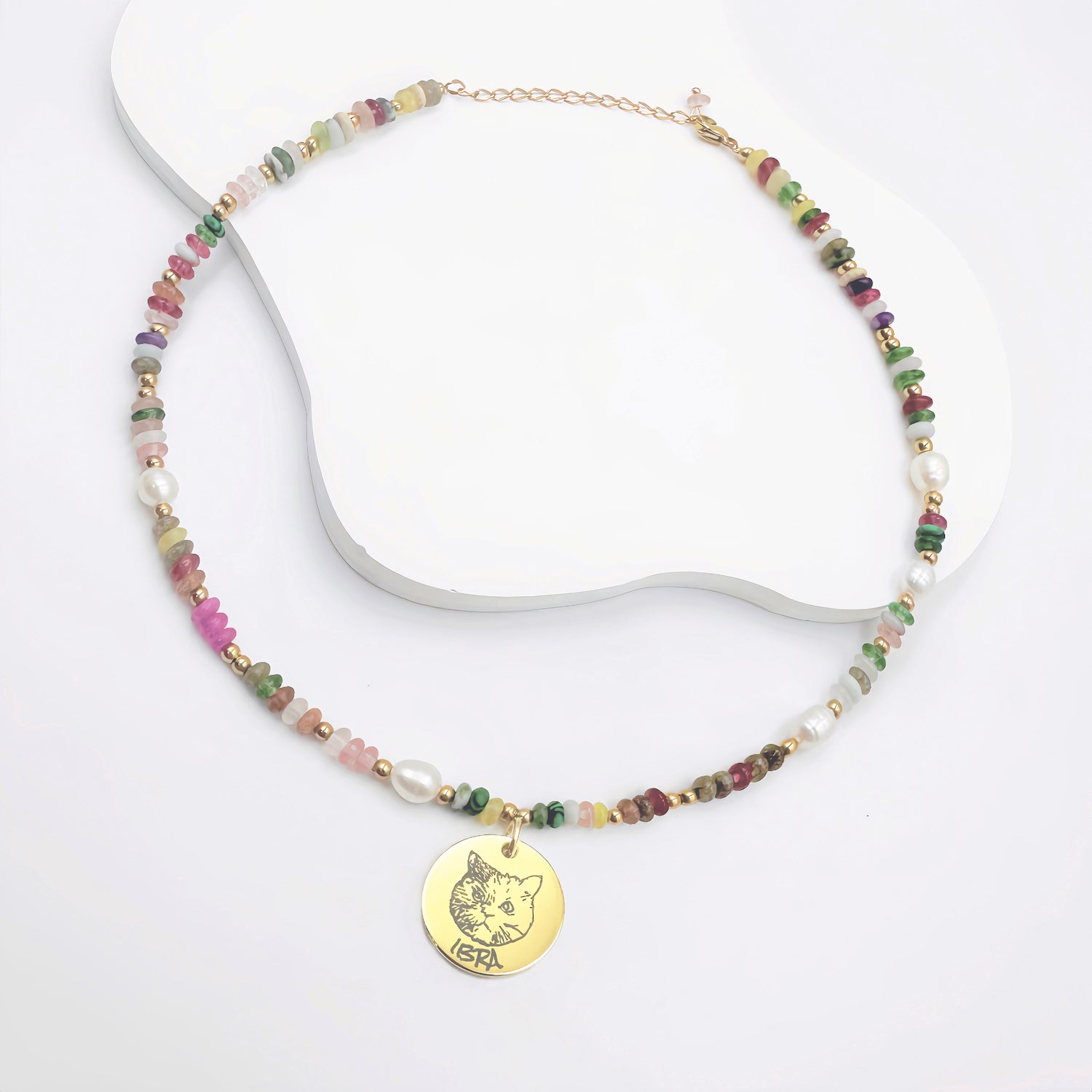 Boltiesd™ Custom Pet Necklace With Natural Stones And Pearls - Boltiesd™