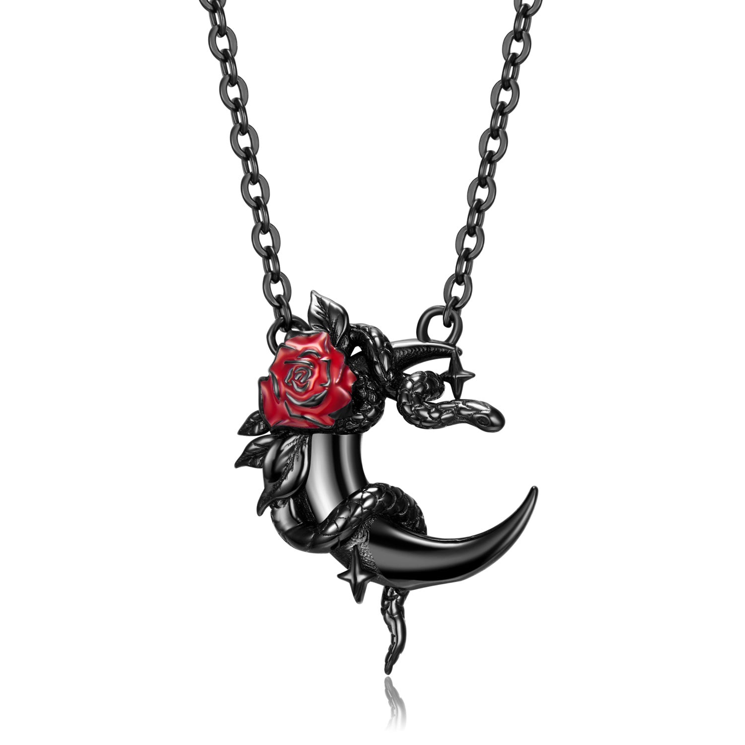 Boltiesd™ Dark Black Snake and Rose Necklace in Sterling Silver S925 for Halloween - Boltiesd™