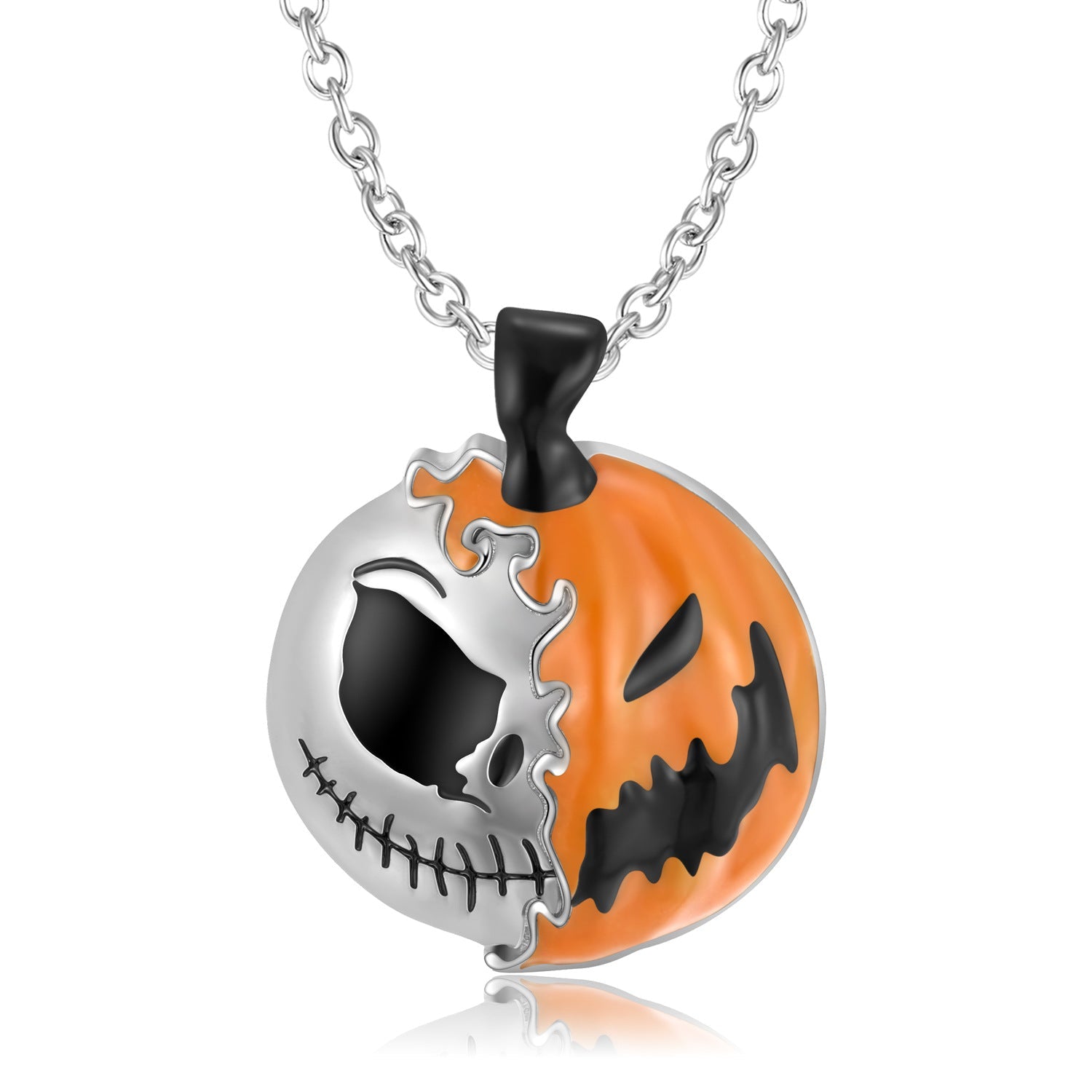 Boltiesd™ Double Sided Pumpkin Skull Necklace in Sterling Silver S925 for Halloween - Boltiesd™