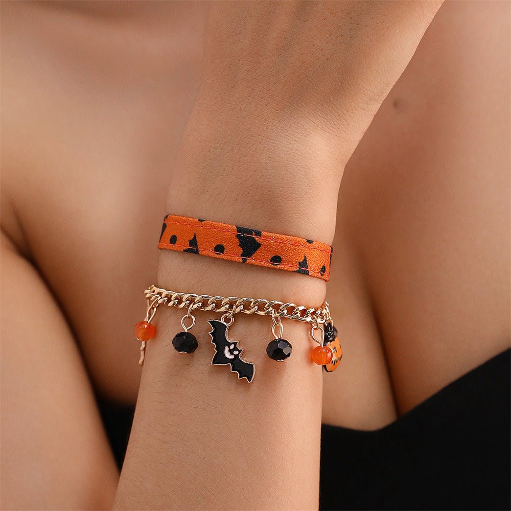 Boltiesd™ Girl Skull Pumpkin Bat Pendant Leather Bracelet for Halloween - Boltiesd™