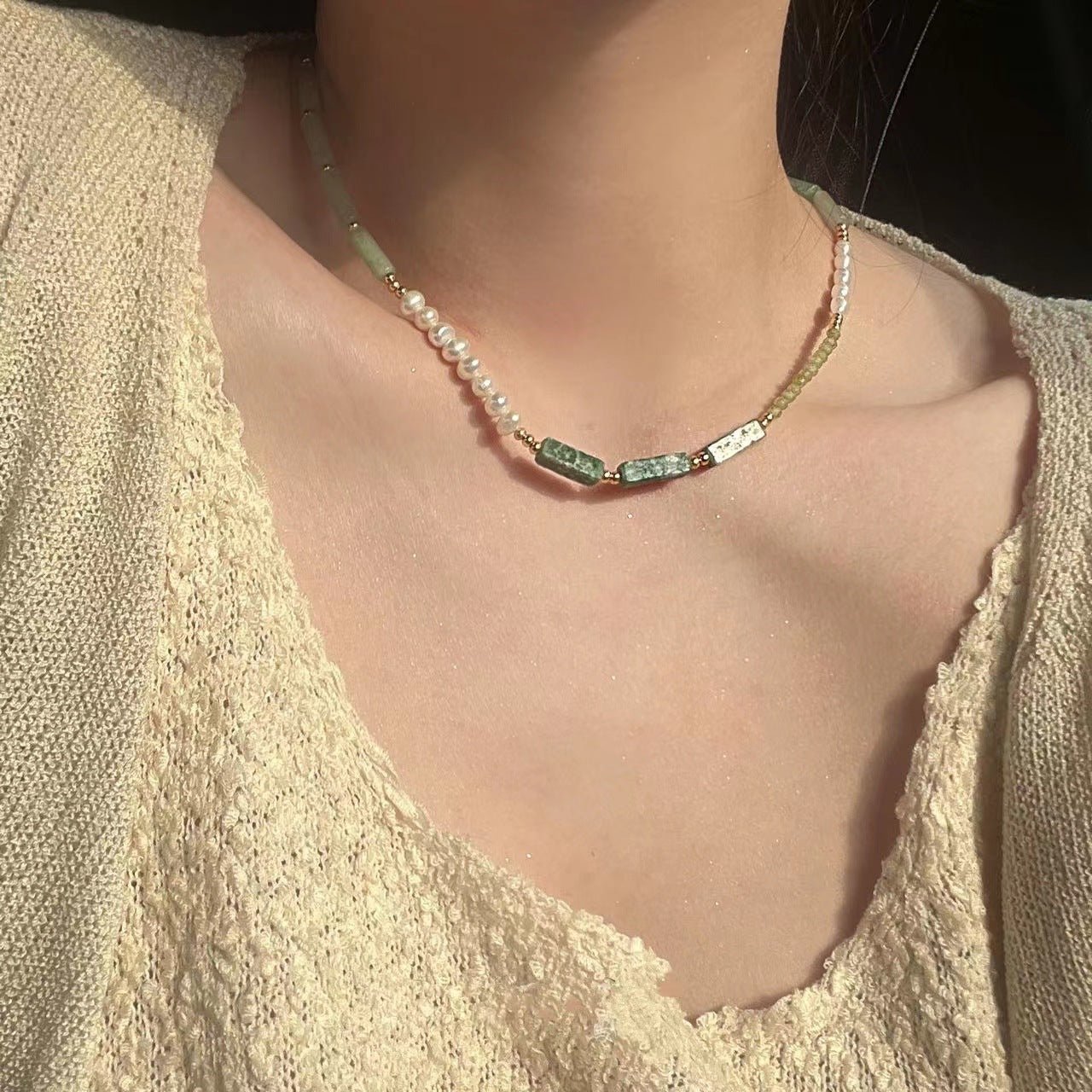 Boltiesd™ Green Stone And Natural Pearl Necklace - Boltiesd™