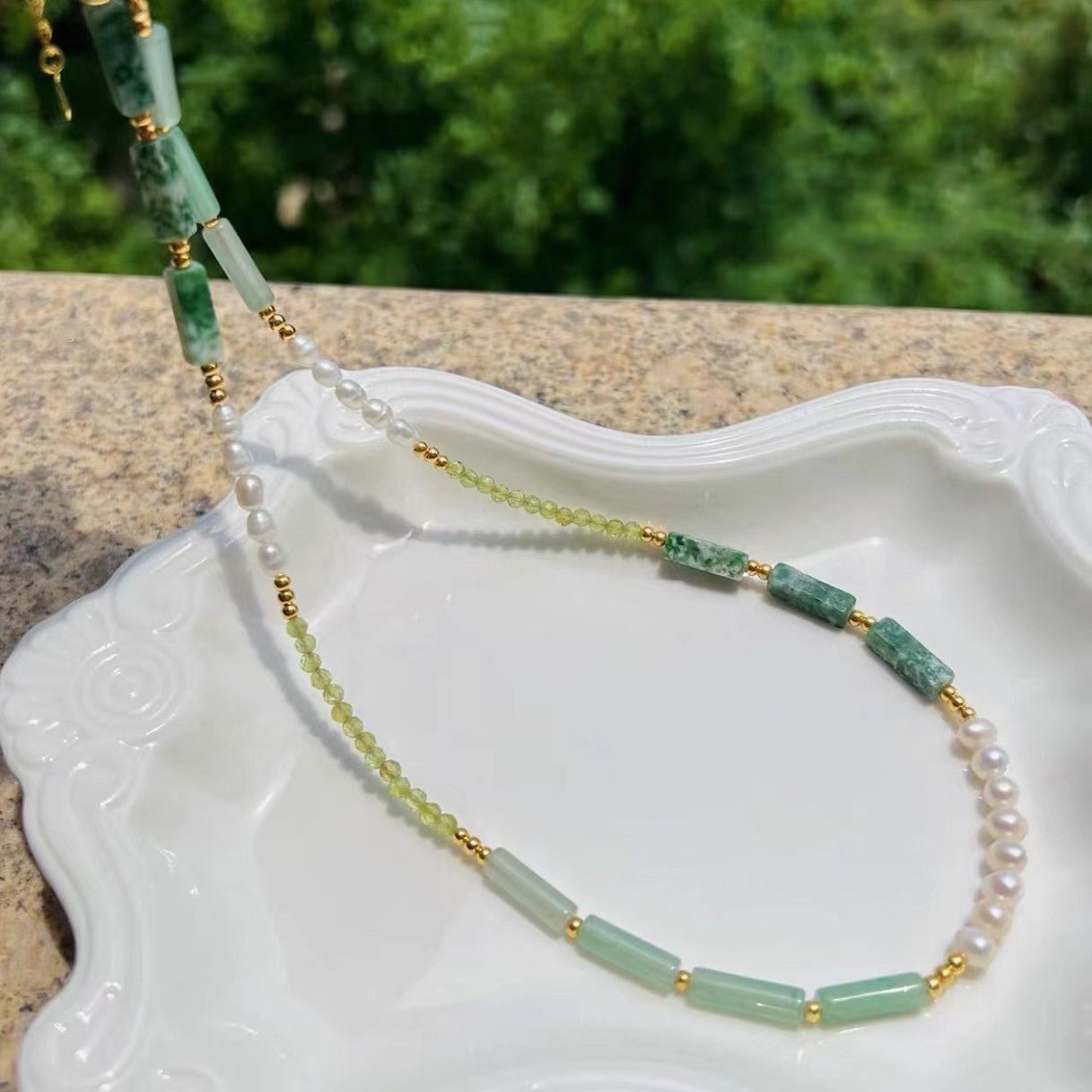 Boltiesd™ Green Stone And Natural Pearl Necklace - Boltiesd™